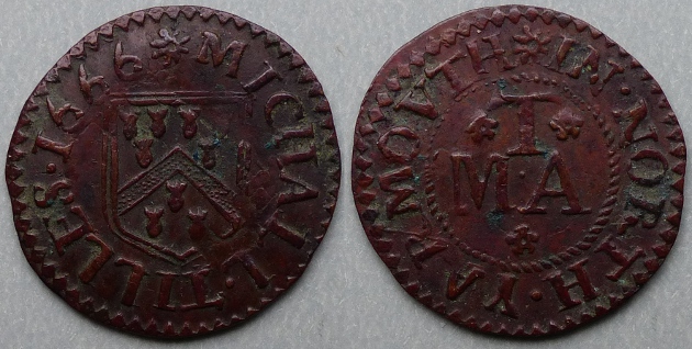 North Yarmouth, Michall Tilles 1666 farthing